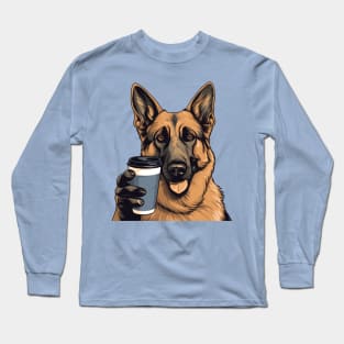 German Shepherd Drinking Coffee Long Sleeve T-Shirt